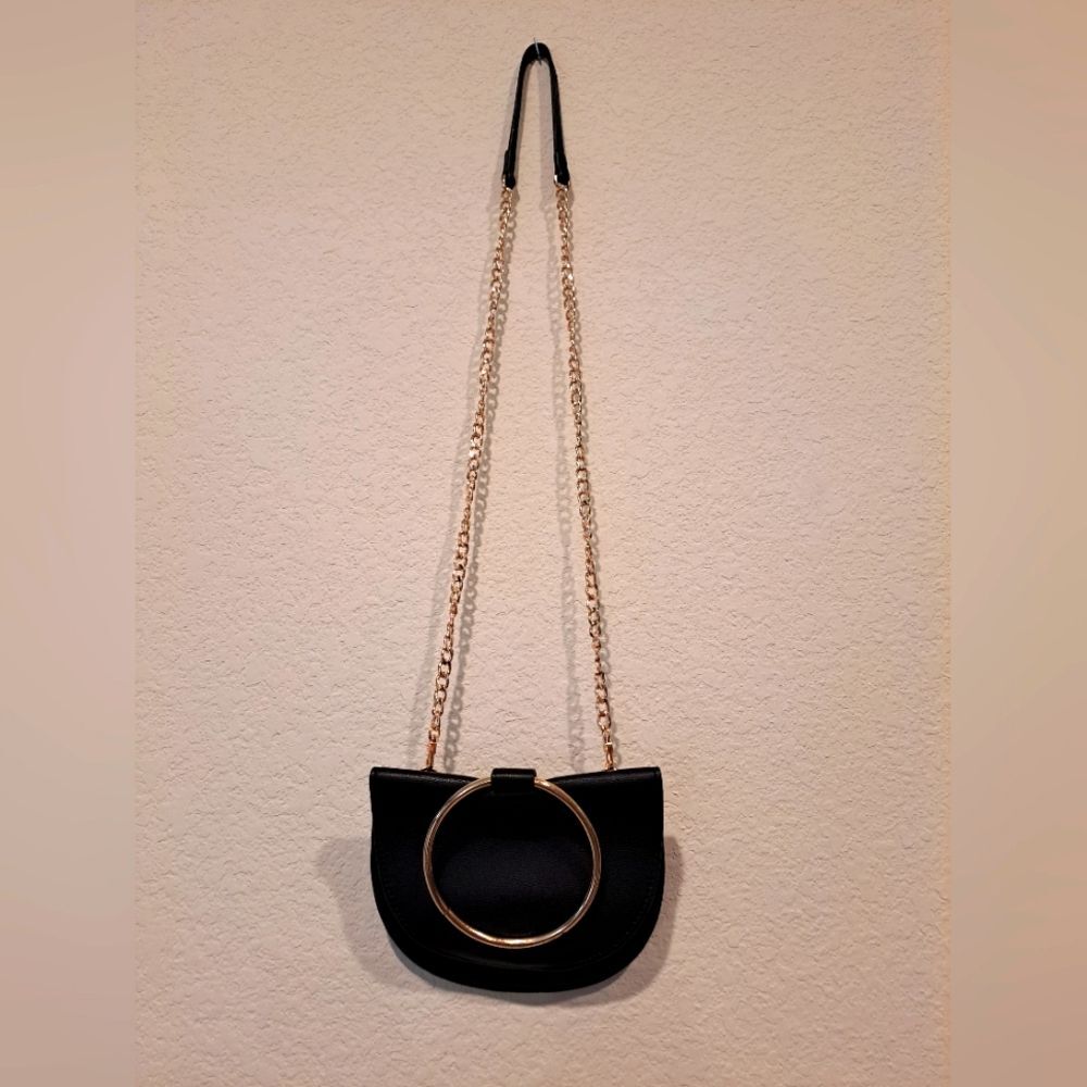 Trouve small black and gold purse from Nordstrom faux leather gold chain